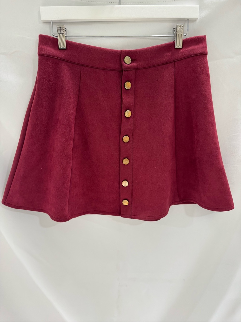 Button-Front Burgundy Circle Skirt